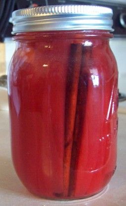 Mom's Cinnamon Pickles - Farm Bell Recipes Christmas Pickles Recipe, Bucket Pickles, Red Pickles, Cinnamon Pickles, Sweet Pickles Recipe, Pickle Recipes, Canning Pickles, Canned Foods, Apple Rings