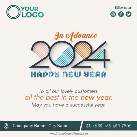 Free Create New Year 2024 In Advance Wishes for your Customer Advance Happy New Year 2023, Advance New Year Wishes, Thank You Poster, Dental Images, New Year Post, Education Poster Design, New Years Countdown, I Love You God, Happy New Year Images