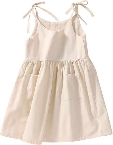 Amazon.com: IZYJOY Toddler Baby Girl Summer Cotton Linen White Dresses Bow Straps Sleeveless with Pockets Little Girls Beach Sundress: Clothing, Shoes & Jewelry White Linen Dresses, Casual Tie, Princess Outfits, Bandana Bib, Girls Dresses Summer, Vestido Casual, Toddler Girl Dresses, Casual Summer Dresses