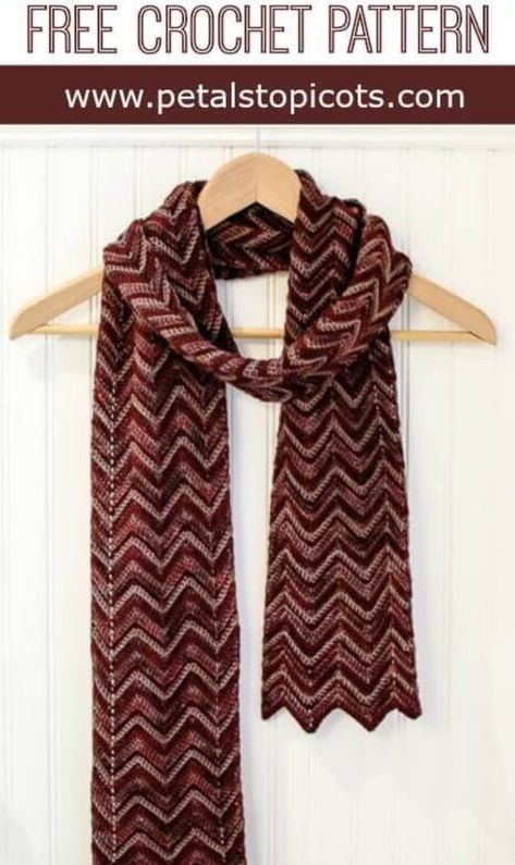 Crochet Ripple Scarf Crochet Chevron Scarf Pattern Free, Crochet Ripple Scarf, Zig Zag Crochet Pattern, Chevron Scarf Pattern, Ripple Stitch Crochet, Crochet Ripple Pattern, Zig Zag Crochet, Chevron Scarves, Ripple Stitch