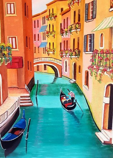 Italy Painting Acrylic, Italy Painting Easy, Fall Canvas Painting, Black Canvas Paintings, Canvas For Beginners, Italy Painting, Canvas Painting Tutorials, Easy Canvas Art, Easy Canvas Painting