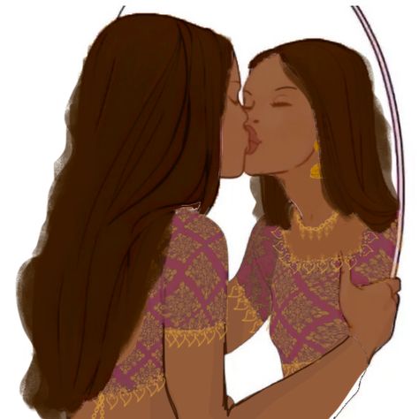 Kissing Mirror Cartoon, Kissing Mirror, Mirror Kisses, Mirror Cartoon, Mirror Drawings, Girl Mirror, Human Anatomy Drawing, Girls Mirror, Desi Girl