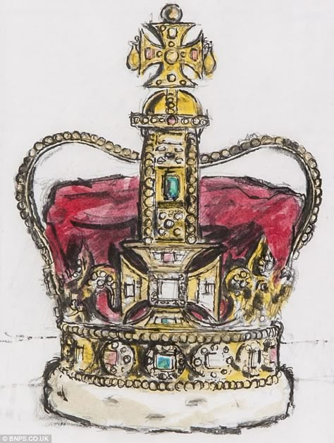 The Royal Crown: Guarded by the Beefeaters in the Tower of London, the Crown Jewels are seen by millions of people each year Crown Painting, Historical Drawings, Crown Illustration, Architecture Community, Jewel Drawing, London Illustration, Crown Drawing, Crown Art, Royal Crowns