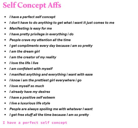 Self Concept Affirmations Aesthetic, Self Concept Rampage, Self Concept Manifesting, Self Concept Affirmations, Manifestation Meditation, Self Concept, Self Confidence Tips, Morning Affirmations, Note To Self Quotes