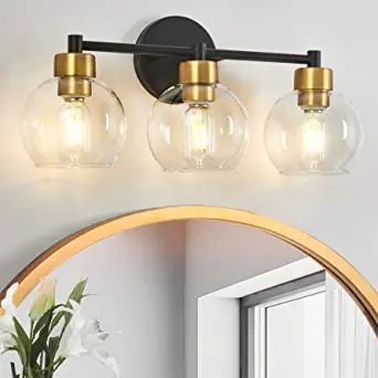 Downlight Bathroom, Coastal Modern Bathroom, Vanity Lighting Over Mirror, Light Fixtures Black, Bathroom Lights Over Mirror, Lights For Bathroom, Vanity Lights Bathroom, Black And Gold Bathroom, Modern Vanity Lighting