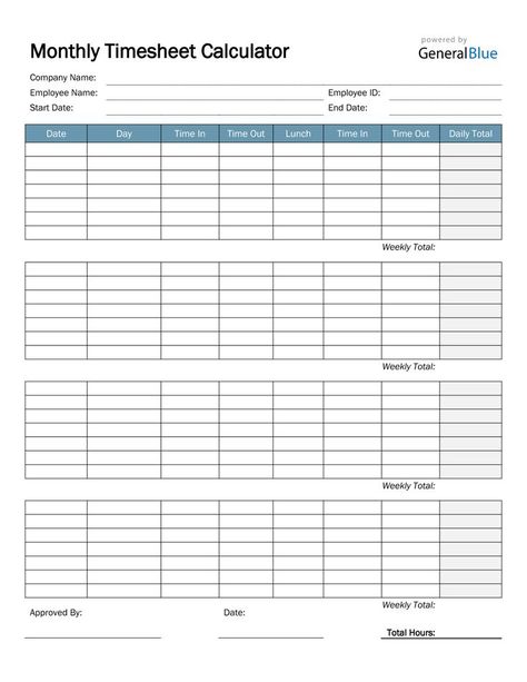 Use this free monthly timesheet calculator to track employee hours in a four-week period. It is downloadable and printable in PDF, Word, and Excel. Time Sheet Printable, Financial Budget Planner, Timesheet Template, Wedding Budget Planner, Weekly Menu Planners, Planner Writing, Financial Budget, Budget Planner Template, Budget Planner Printable