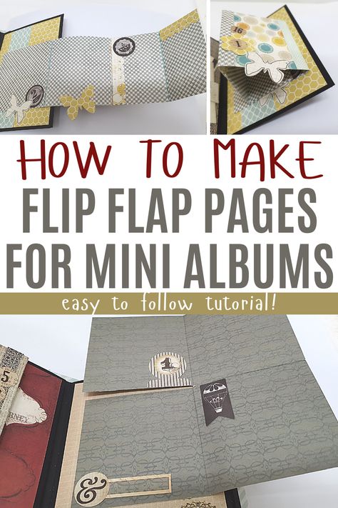 Flip Out Scrapbook Page, Making Photo Albums Ideas, Scrapbook Pockets How To Make, 8x8 Mini Album Pages, Flip Photo Album Diy, Decorating Mini Album Pages, Chipboard Books Ideas, Scrapbook Mini Albums Tutorial, Diy Mini Photo Album Ideas