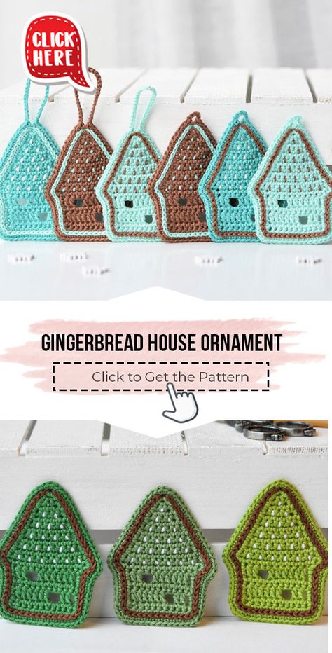 Crochet House Garland, Crochet Gingerbread House Ornament, Crochet House Appliques, Crochet Gingerbread House Free Pattern, Crochet House Decor, Gingerbread House Crochet, Textile Crochet, Crochet Gingerbread House, House Crochet Pattern