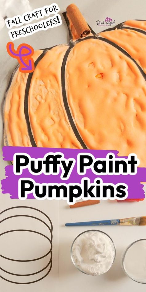 Puffy Paint Crafts, Pumpkin Crafts Preschool, Homemade Puffy Paint, Diy Puffy Paint, Pumpkins Preschool, Paint Pumpkins, Preschool Crafts Fall, Pumpkin Activities, October Crafts