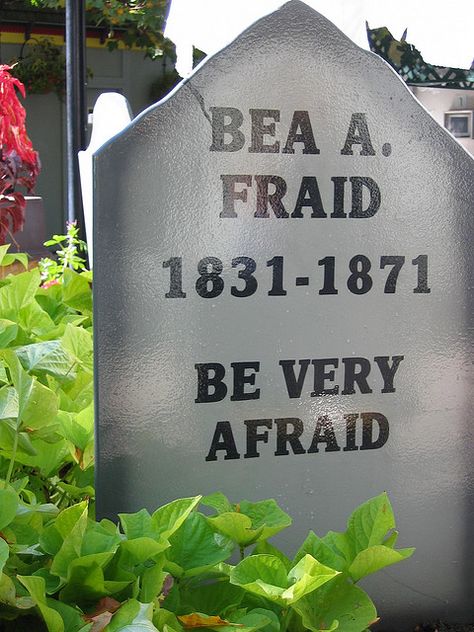 Funny Tombstone for Halloween by Angie Beth, via Flickr Spider Cocoon, Halloween Tombstone Sayings, Tombstone Decorations, Halloween Headstone, Diy Spider, Hallowen Ideas, Halloween Graveyard, Halloween Tombstones, Halloween Yard Decorations