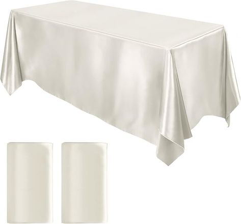 Amazon.com: MCEAST 2 Packs Satin Tablecloth 102 x 58 Inches Rectangular Table Overlay Cover Bright Silk Tablecloth Smooth Fabric Table Decor for Wedding Banquet Table Decoration (Ivory): Home & Kitchen Satin Table Cloth Wedding, Silk Table Cloth, Wedding Banquet Table, Table For 10, Table Cloth Wedding, Table Decor For Wedding, Banquet Table Decorations, Satin Tablecloth, Wedding Tablecloths