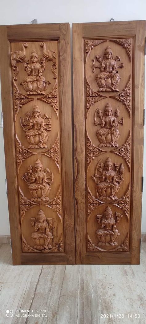 Ashta Lakshmi Pooja Room Door, Temple Doors, Ashta Lakshmi, Temple Door, Door Carving, Pooja Door, Pooja Door Design, Cnc Carving, House Front Door Design