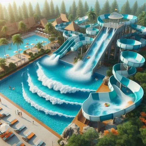 Water Slides Backyard, Water Park Ideas, Real Life Superhero, Water Park Rides, Backyard Water Parks, Travel Journal Ideas, Beautiful Bedroom Colors, Dream Backyard Pool, Cool Kids Rooms