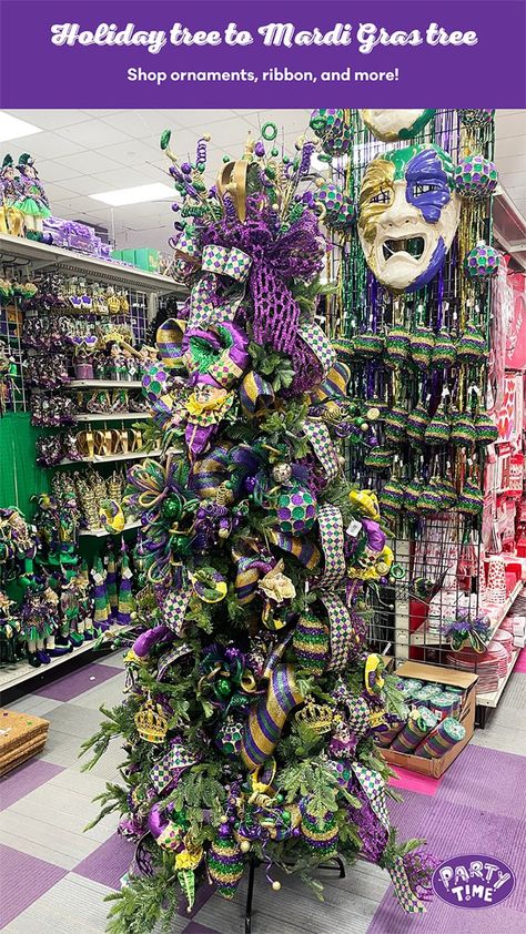 Mardi Gras Tree, Louisiana Christmas, Mardi Gras Party Decorations, Pencil Trees, New Orleans Mardi Gras, Mardi Gras Decorations, Mardi Gras Party, Purple Christmas, Tree Shop