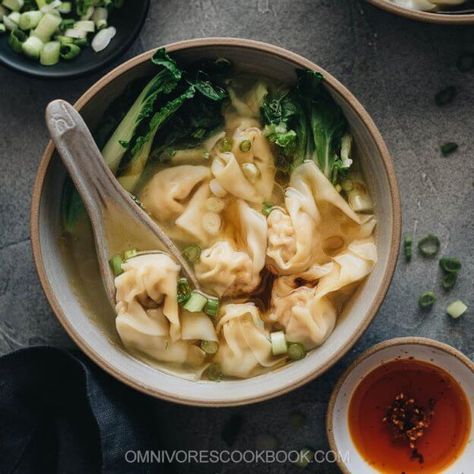 Wonton Soup - Omnivore's Cookbook Dimsum Recipes, Wonton Soup Easy, Shrimp Wontons, Food Polls, Hearty Chicken Soup, Chicken Soup Base, Wonton Soup Recipe, Easy Dumplings, Shrimp Wonton