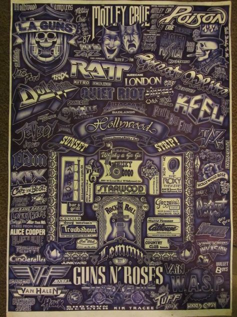 ALL OF THE BEST band from the 80's on one poster. This...is freaking awesome!!! Kickin It Old School, The Sunset Strip, 80s Pop Culture, Kickin It, Rock Videos, 80s Pop, 80s Rock, Sunset Strip, Wayback Machine