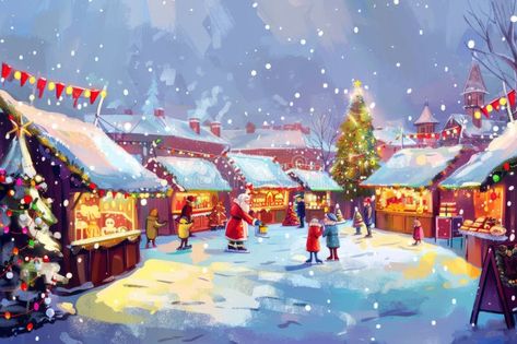 A delightful Christmas fair features an ice skating rink and festive booths selling ornaments, creating a joyful and royalty free stock image Christmas Skating Rink, Christmas Skating, Ice Skating Rink, Skating Rink, Winter Images, Ice Skating, Skating, Stock Images Free, Photo Image