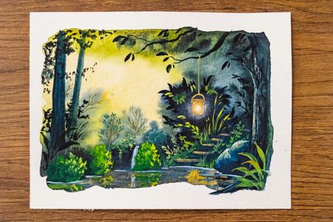 Fantasy Landscape Watercolor, Ruth Wilshaw Gouache, Gouache Fantasy Art, Fantasy Gouache, Ruth Wilshaw, Magical Landscapes, Dreamy Watercolor, High School Art Projects, Illustration Courses