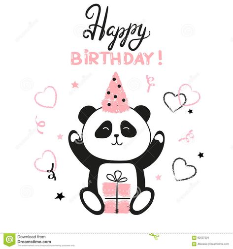 Illustration about Happy Birthday card design with cute panda bear. Vector illustration. Illustration of little, panda, party - 92537504 Happy Birthday Doodles, Panda Birthday Cards, Panda Birthday Party, Happy Birthday Card Design, Happy Birthday Illustration, Birthday Doodle, Panda Birthday, Happy Birthday Cake Images, Birthday Friend