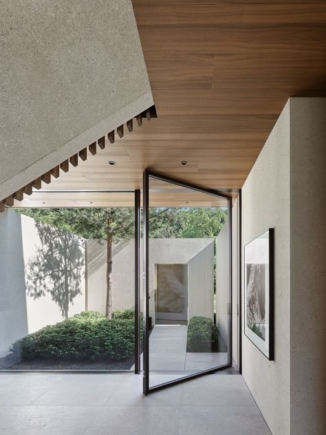 Kronbühl Residence | Sky-Frame Glass Pivot Door, Sky Frame, Frameless Sliding Doors, Wooden Pavilion, Shop Architects, Pivot Door, Walter Gropius, Solar Shades, Concrete Structure