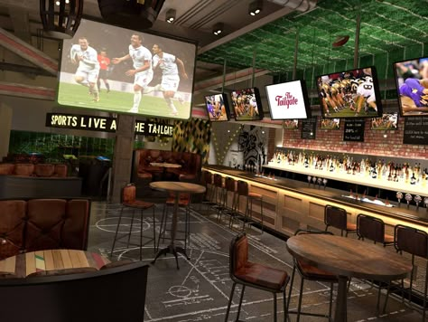 American Sports Bar, Sport Bar Design, Sports Bar Decor, Sports Pub, Bar Deco, Pub Interior, Pub Design, Bar Inspiration, Bar Interior Design