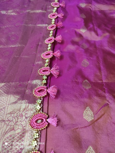 Sarees Tassels, Saree Kutch, Saree Kuch, Saree Kuchu New Designs, Long Blouse Designs, Kuchu Designs, Saree Tassels Designs, Latest Silk Sarees, Kali Mata