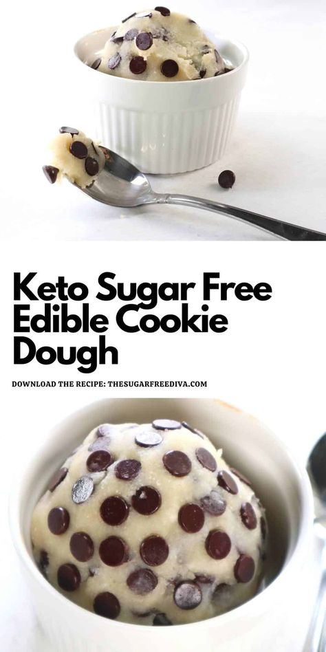 Low Sugar Cookie Dough, Keto Edible Cookie Dough, Healthy Edible Cookie Dough Recipe, Chocolate Chip Dessert, Low Carb Cookie Dough, Chocolate Chip Cookie Dough Dip, Sugar Free Chocolate Chip Cookies, Edible Chocolate Chip Cookie Dough, Almond Flour Chocolate Chip Cookies