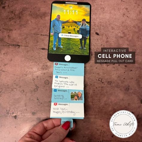 DIY Handmade Cell Phone Message Pull Out Card Tutorial Pull Out Card, Birthday Cards For Boys, Phone Messages, Stampin Up Catalog, Interactive Cards, 3d Cards, Card Tutorial, Diy Creative Crafts, Craft Tutorial