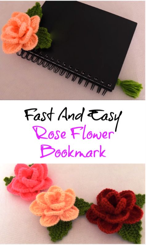 fast and easy rose flower bookmark Rose Bookmark, Easy Rose, Crochet Puff Flower, Crochet Bookmark Pattern, Crochet Bookmark, Flower Bookmark, Simple Rose, Crochet Bookmarks, 3d Rose