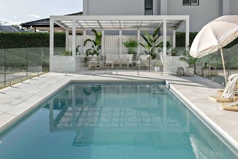 Hamptons Backyard, Orange Colour Scheme, Mediterranean Cottage, Pool Courtyard, Pool Gazebo, Pool Pergola, Poolside Decor, Oval Window, Pool Colors