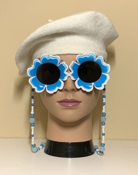 Krewe of Iris Sunglasses Daisy Sunglasses, Im Blue, Mardi Gras, Round Sunglasses, Close Up, Daisy, Sunglasses, Chain, Blue