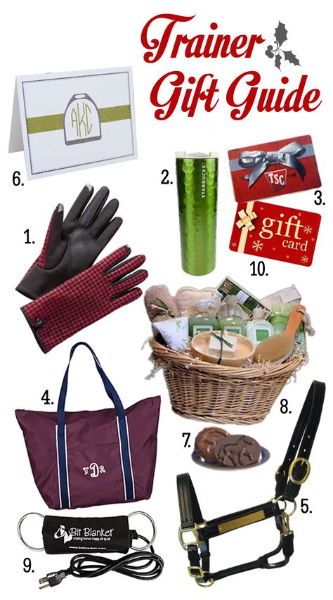 *Horse Trainer Gift Guide 2013 from: www.seehorsedesign.com | The House of Beccaria# Horse Show Gift Basket, Gifts For Horse Trainer, Horse Accessories Diy, Gifts For Equestrians, Equestrian Gift Ideas, Riding Instructor, Horse Trainer Gifts, Horse Gift Ideas, Country Girl Gifts