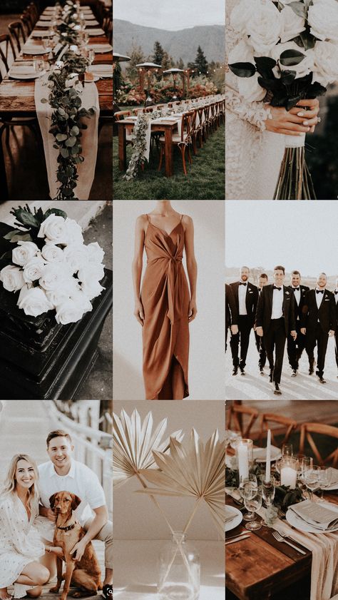 Copper And Tan Wedding, Rust And Black Wedding Theme, Wedding Decor Brown, Bronze And Black Wedding, Black White Brown Wedding Theme, Black And Amber Wedding, Terracotta Black Wedding, Tan And Black Wedding, Light Brown Wedding Theme