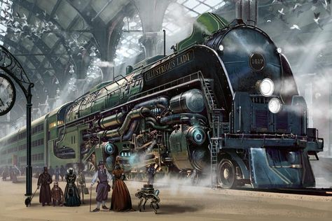 Really big train. by FutureWGworker on DeviantArt Ville Steampunk, بيوت ملكية, Steampunk Kunst, Steampunk Vehicle, Steampunk City, 3d Karakter, Steampunk Artwork, Steampunk Aesthetic, Steampunk Tendencies