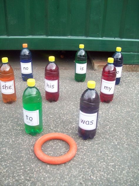 sight word ring toss game Outdoor Phonics, Reception Phonics, Phonics Eyfs, Eyfs Phonics, Eyfs Literacy, Eyfs Outdoor, Eyfs Outdoor Area, Phonics Ideas, Phonic Games