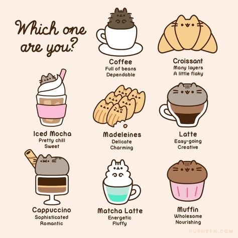 Pusheen on Instagram: “Tag yourself in the comments below! 🍪🥐☕” Pusheen Which One Are You, Pusheen Stickers, Kawaii Wallpapers, Pusheen Cute, Food Drawings, Cat Drawings, Pusheen Cat, Cute Food Drawings, Gacha Outfits