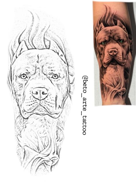 Pitbull Tattoo Design, Bully Tattoo, Tattoo Eskiz, How To Do Tattoos, Dark Tattoos For Men, Arm Tattoos Lettering, Animals Tattoos, Dog Design Art, Pitbull Tattoo