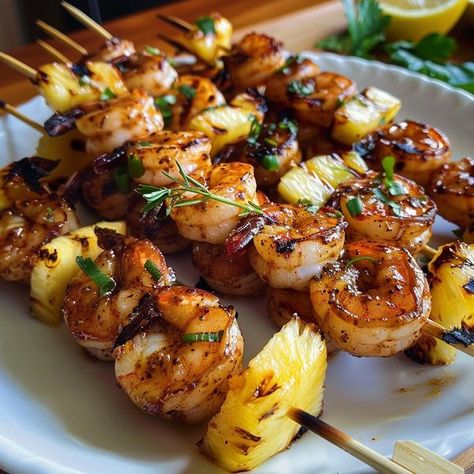 Recipes Emily Grilled Jerk Shrimp, Shrimp And Pineapple Skewers, Bbq Shrimp Skewers, Skewers Recipes, Shrimp And Pineapple, Shrimp Kabob Recipes, Pineapple Skewers, Pineapple Shrimp, Jerk Shrimp