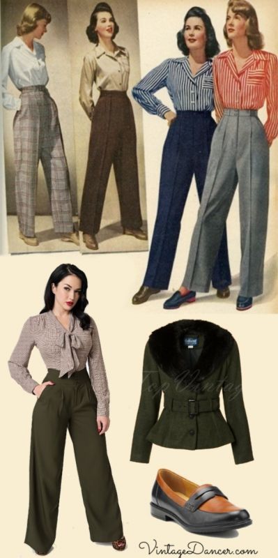 Outfits With Shoes, 1950 Outfits, Outfits 40s, Vintage Outfits 1950s, 50s Outfit, 40s Mode, 40s Outfits, Vintage Outfits 50s, High Waisted Pants Outfit