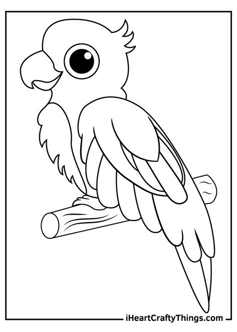 Parrot Colouring Pages, Color Pencil Drawing Easy Cute Cartoon, Parrot Clipart Black And White, Macaw Coloring Page, Parrot Outline Drawing, Parrot Activities For Kids, Picture For Coloring For Kids, Coloring Animals For Kids, Classic Cartoon Characters Drawings