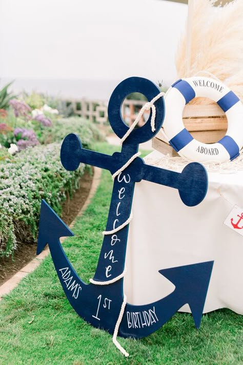 Perfect The Event — Adam's First Birthday Marine Birthday Theme, Boat First Birthday Party, Sailor Themed Birthday Party, Sailing Into One Birthday, Sailor Party Decorations, Sailor Theme Party, Nautical Desserts, Sailor Decoration Party, Sailboat First Birthday Party