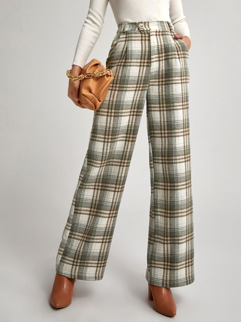 Tartan Wide Leg Pants | SHEIN USA Checked Pants, Tartan Pants, Womens Pants Design, Modest Fits, Tartan Dress, Stylish Dresses For Girls, Women Pants, Plaid Pants, Pants Design