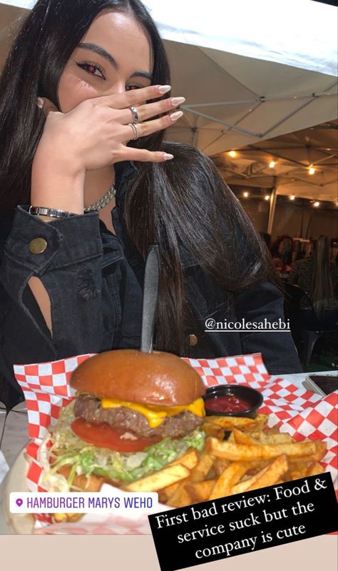 Food Review Instagram Story, Nicole Sahebi, Hamburger And Fries, Food Review, Bad Reviews, Food Reviews, Instagram Story, Mood Board, Ethnic Recipes