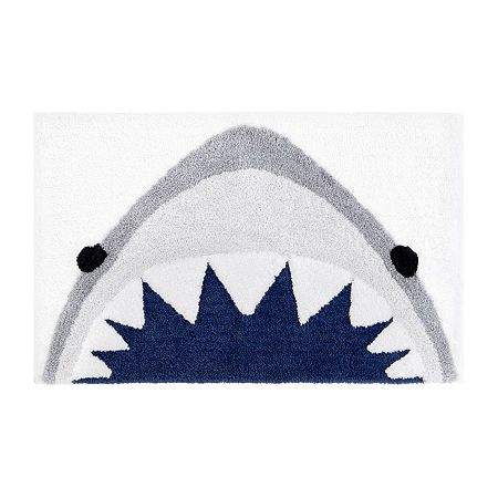 Add adventure and a splash of color to your bathroom with the Under the Stars shark bathmat. The soft feel and anti-skid backing creates the perfect landing spot for your little ones feet. Easy to clean, just throw it in the washing machine. Coordinate the look with Under the Stars shower curtains and towels.Included: 1 21x34 Inch Bath Rug(s)Features: Skid ResistantRug Backing: LatexRug Make: Machine MadeRug Pad: Not RecommendedShape: RectangleMeasurements: 34 Length/Inches, 21 Width/InchesBase Shark Kids Room, Shark Plate, Shark Bathroom, Shark Room, Ocean Bathroom, Shark Decor, Blue Bath Mat, Pink Desk, Star Shower