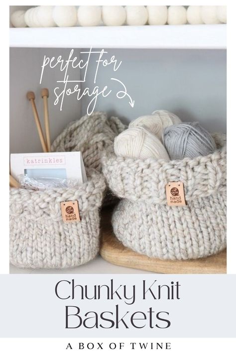 chunky basket knitting pattern Knitted Basket Pattern, How To Knit A Basket, Knitting A Basket, Knit Baskets Free Patterns, Loom Knitting Baskets, Knitted Storage Baskets Free Pattern, Best Knitted Gifts, Bulky Yarn Patterns Free, Basket Knitting Pattern Free