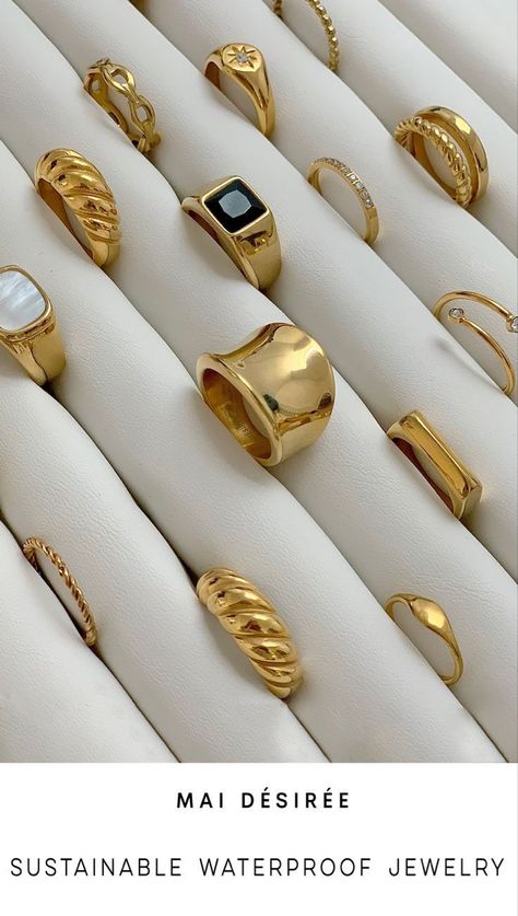 Gold rings anti tarnish waterproof jewelry Simple Jewelry Aesthetic, Spring Jewelry Trends, Hand Jewelry Rings, Inexpensive Jewelry, Jewelry Aesthetic, Stay Golden, Gold Rings Fashion, Gold Ring Designs, Spring Jewelry