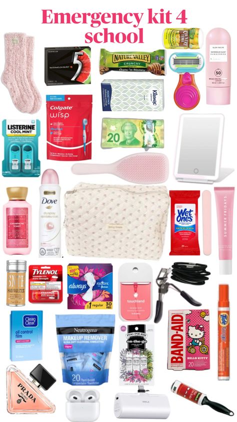 Kit For School, School Emergency Kit, School Backpack Essentials, Listerine Cool Mint, Middle School Survival, Preppy School Supplies, Cute Christmas Ideas, Mermaid Accessories, School Bag Essentials