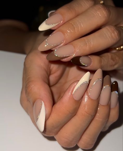 Brown And White French Tip Nails, Milky French Manicure Almond Nails, Milky Brown Nails, Neutral Acrylic Nails, Milky White Nail, Neutral Nails Acrylic, Holloween Nails, Brown Acrylic Nails, Milky Nails