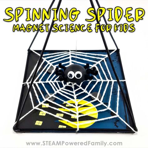 Spinning Spider - Magnetic Science and STEM Project for Halloween Spooky Stem Activities, Fall Steam Activities Elementary, Spider Stem Activities, Spider Science, Dancing Spider, Spider Birthday Party, Skittles Experiment, Elementary Projects, Class Halloween Party