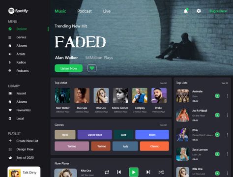 Spotify Re-design Dark | Search by Muzli Vr Ui, Id Music, Spotify Design, Music App Design, Music App, Music Player, User Interface Design, Branding Kit, Ui Kit